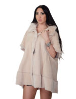Mantella effetto campana montone 42 beige alba completamente reversibile manica corta chiusura bottoni clip