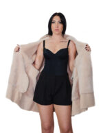 Mantella effetto campana montone 42 beige alba completamente reversibile manica corta chiusura bottoni clip - immagine 6