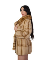 Cappotto in pelliccia pedigree e zibellino 48 beige sottocosto cappotto 84 centimetri petto e bavero - immagine 3