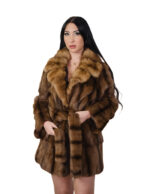 Cappotto in pelliccia pedigree e zibellino 48 marrone sottocosto cappotto 84 centimetri petto e bavero