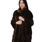 Brown demi-brown mink fur trimmed coat, 50s vertical and horizontal, long sleeves, external pockets