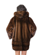 Cappotto cappuccio pelliccia visone 50 verticale e orizzontale demi marrone manica lunga tasche esterne - immagine 5