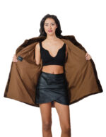 Cappotto cappuccio pelliccia visone 50 verticale e orizzontale demi marrone manica lunga tasche esterne - immagine 6