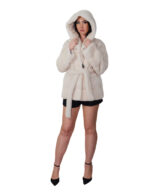 Cappotto 70 centimetri visone orizzontale panna 44 cappuccio con collo sciallato cintura esterna in pelliccia manica lunga chiusura ganci - immagine 4