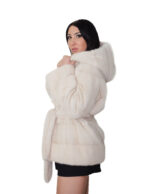 Cappotto 70 centimetri visone orizzontale panna 44 cappuccio con collo sciallato cintura esterna in pelliccia manica lunga chiusura ganci - immagine 2