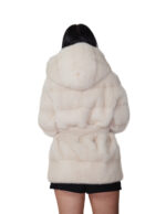 Cappotto 70 centimetri visone orizzontale panna 44 cappuccio con collo sciallato cintura esterna in pelliccia manica lunga chiusura ganci - immagine 5