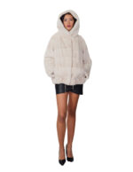 Giaccone 68 cm in pelliccia visone kopenaghen furs 48 beige perla manica lunga cappuccio coulisse elastica sotto ganci - immagine 4