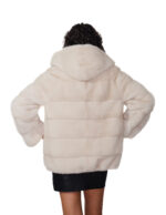 Giaccone 68 cm in pelliccia visone kopenaghen furs 48 beige perla manica lunga cappuccio coulisse elastica sotto ganci - immagine 5
