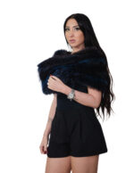 Blaue Fuchsstola mit blauem Satinfutter, Länge 132, Bänder mit 30 cm hohem Verschluss