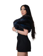 Blaue Fuchsstola mit blauem Satinfutter, Länge 132, Bänder mit 30 cm hohem Verschluss – Bild 2
