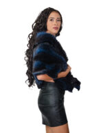 Blaue Fuchsstola mit blauem Satinfutter, Länge 150 cm, Bänder mit 44 cm hohem Verschluss – Bild 3