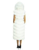 Gilet bianco 46 in volpe con lavorazione orizzontale lungo 122 centimetri con cappuccio e chiusura con ganci interni cinta in vita - immagine 5