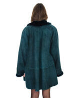 Montone giaccone verde 44 con cappuccio staccato a stola manica lunga modello a campana pelliccia dentro pelle fuori - immagine 6