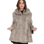 Cappotto petali visone 44 grigio collo italiano arricciato coulisse vita manica lunga chiusura ganci