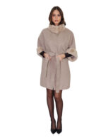 Mantella cashmere e pelliccia di rex 44 manica corta cintura interna in stoffa chiusura bottoni clip - immagine 4
