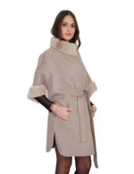 Mantella cashmere e pelliccia di rex 44 manica corta cintura interna in stoffa chiusura bottoni clip - immagine 2