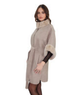 Mantella cashmere e pelliccia di rex 44 manica corta cintura interna in stoffa chiusura bottoni clip - immagine 3