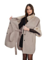 Mantella cashmere e pelliccia di rex 44 manica corta cintura interna in stoffa chiusura bottoni clip - immagine 6
