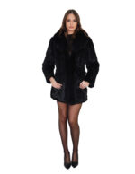 Cappotto in pelliccia di lapin lunga nero 42 chiusura ganci manica lunga lucido lungo 76 centimetri - immagine 4