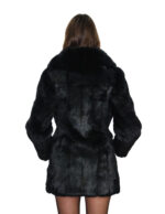 Cappotto in pelliccia di lapin lunga nero 42 chiusura ganci manica lunga lucido lungo 76 centimetri - immagine 5