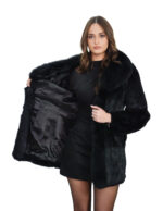 Cappotto in pelliccia di lapin lunga nero 42 chiusura ganci manica lunga lucido lungo 76 centimetri - immagine 6