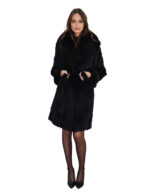 Cappotto nero piumino in rex con collo e polsi in volpe 44 nero maniche con fibbie in pelle ai polsi - immagine 4
