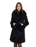 Cappotto nero piumino in rex con collo e polsi in volpe 44 nero maniche con fibbie in pelle ai polsi