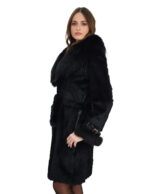 Cappotto nero piumino in rex con collo e polsi in volpe 44 nero maniche con fibbie in pelle ai polsi - immagine 3