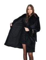 Cappotto nero piumino in rex con collo e polsi in volpe 44 nero maniche con fibbie in pelle ai polsi - immagine 6