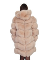 Cappotto manica lunga pelliccia volpe cappuccio 44 beige ecru lavorazione a V lungo 88 centimetri manica lunga - immagine 5