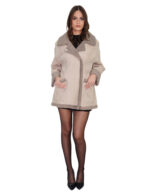 Cappotto 76 cm montone dentro pelo e fuori pelle scamosciata 44 grigio chiusura bottoni clip reversibile tasche esterne - immagine 4