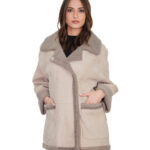 Cappotto 76 cm montone dentro pelo e fuori pelle scamosciata 44 grigio chiusura bottoni clip reversibile tasche esterne