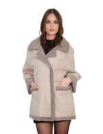 Cappotto 76 cm montone dentro pelo e fuori pelle scamosciata 44 grigio chiusura bottoni clip reversibile tasche esterne