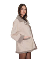 Cappotto 76 cm montone dentro pelo e fuori pelle scamosciata 44 grigio chiusura bottoni clip reversibile tasche esterne - immagine 2