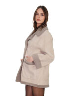 Cappotto 76 cm montone dentro pelo e fuori pelle scamosciata 44 grigio chiusura bottoni clip reversibile tasche esterne - immagine 3