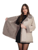 Cappotto 76 cm montone dentro pelo e fuori pelle scamosciata 44 grigio chiusura bottoni clip reversibile tasche esterne - immagine 6