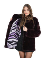 Cappottino 76 centimetri bordeaux visone 44 collo pistagna manica lunga orizzontale con spilla farfalle - immagine 6
