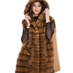 Gilet visone e cashmere demi e marrone chiaro 64 cappuccio chiusura ganci manica lunga molto caldo