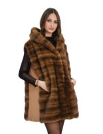 Gilet visone e cashmere demi e marrone chiaro 64 cappuccio chiusura ganci manica lunga molto caldo - immagine 2