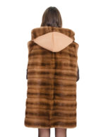 Gilet visone e cashmere demi e marrone chiaro 64 cappuccio chiusura ganci manica lunga molto caldo - immagine 5