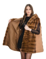 Gilet visone e cashmere demi e marrone chiaro 64 cappuccio chiusura ganci manica lunga molto caldo - immagine 6