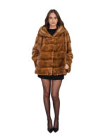 Giacca in visone gold 56 manica lunga chiusura ganci cappuccio foderato in pelli di visone orizzontale kopenaghen furs - immagine 4