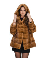 Giacca in visone gold 56 manica lunga chiusura ganci cappuccio foderato in pelli di visone orizzontale kopenaghen furs