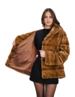 Giacca in visone gold 56 manica lunga chiusura ganci cappuccio foderato in pelli di visone orizzontale kopenaghen furs - immagine 6