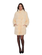 Cappotto orizzontale vaniglia pelliccia visone 48 manica lunga con coulisse collo pistagna 84 centimetri - immagine 4