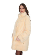 Cappotto orizzontale vaniglia pelliccia visone 48 manica lunga con coulisse collo pistagna 84 centimetri - immagine 3