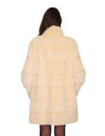 Cappotto orizzontale vaniglia pelliccia visone 48 manica lunga con coulisse collo pistagna 84 centimetri - immagine 5