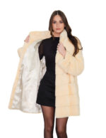Cappotto orizzontale vaniglia pelliccia visone 48 manica lunga con coulisse collo pistagna 84 centimetri - immagine 6