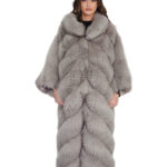 Cappotto in pelliccia di volpe lungo 122 centimetri manica a pipistrello grigio taglia unica dalla 42 alla 60