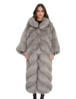 Cappotto in pelliccia di volpe lungo 122 centimetri manica a pipistrello grigio taglia unica dalla 42 alla 60